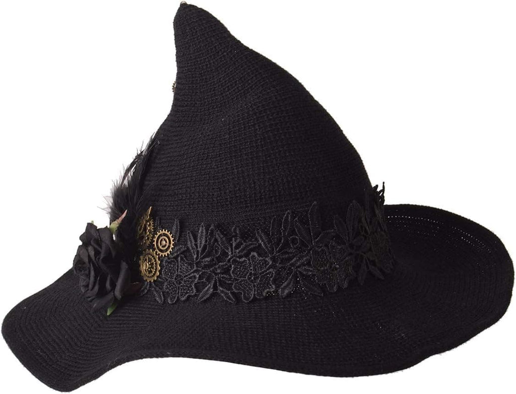 BPURB Women Felt Wool Witch Hat Knitted Cap Halloween Wizard Cap Mardi Gras Hat Headwear